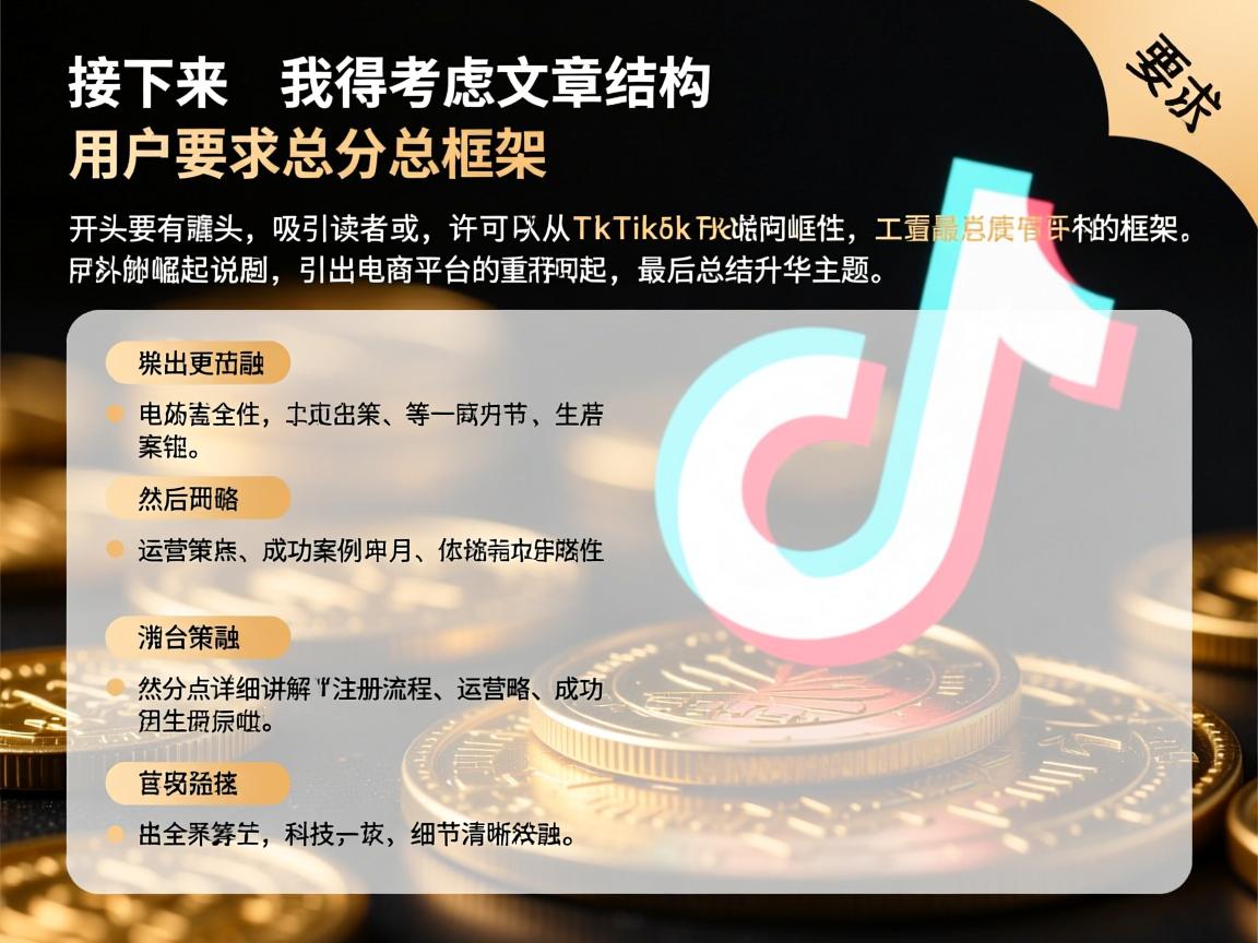 详细阅读:接下来,我得考虑文章的结构。用户要求总分总框架,开头要有噱头,吸引读者。或许可以从TikTok的崛起说起,引出电商平台的重要性。然后分点详细讲解注册流程、运营策略、成功案例等,最后总结升华主题 接下来,我得考虑文章的结构。用户要求总分总框架,开头要有噱头,吸引读者。或许可以从TikTok的崛起说起,引出电商平台的重要性。然后分点详细讲解注册流程、运营策略、成功案例等,最后总结升华主题