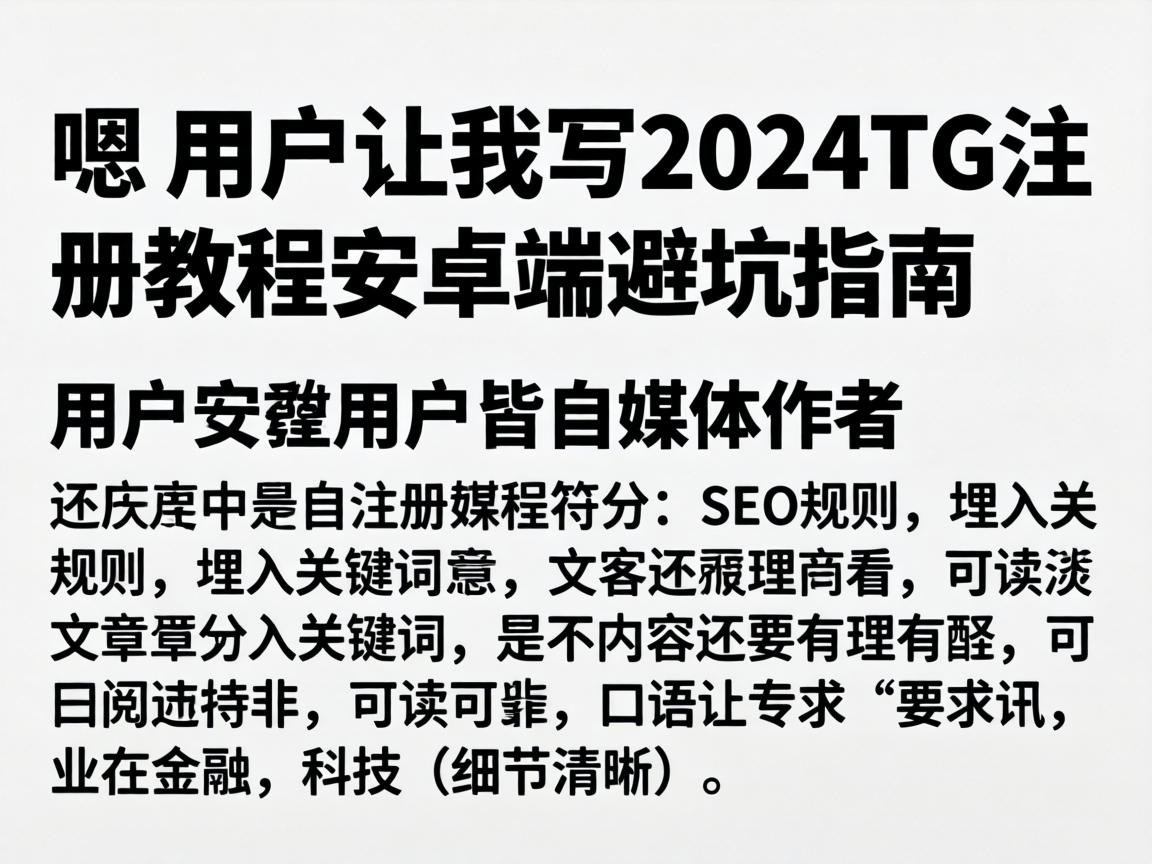 嗯，用户让我写一个关于2024TG注册教程安卓端避坑指南的文章。首先，我需要理解用户的需求。用户是一个自媒体作者，所以文章需要符合SEO规则，埋入关键词，同时内容要有理有据，可读性强，口语化但专业
