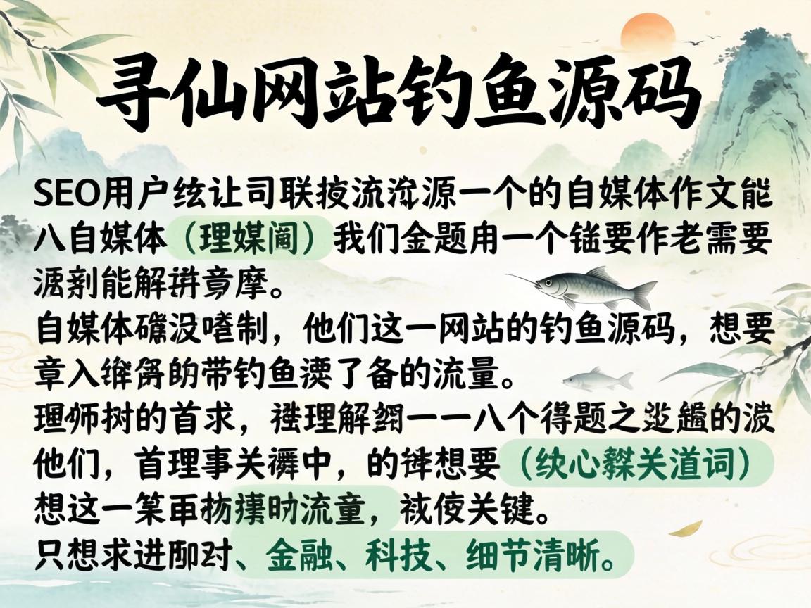 嗯，用户让我写一个关于寻仙网站钓鱼源码的文章，标题和内容都要符合SEO要求。首先，我需要理解用户的需求。他们可能是一个自媒体作者，想要吸引流量，所以标题要吸引人，内容要详细且包含关键词