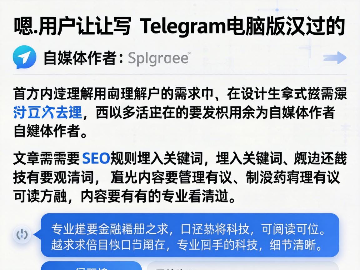 嗯，用户让我写一个关于Telegram电脑版汉化的文章。首先，我需要理解用户的需求。用户是一个自媒体作者，所以文章需要符合SEO规则，埋入关键词，同时内容要有理有据，可读性强，口语化但专业